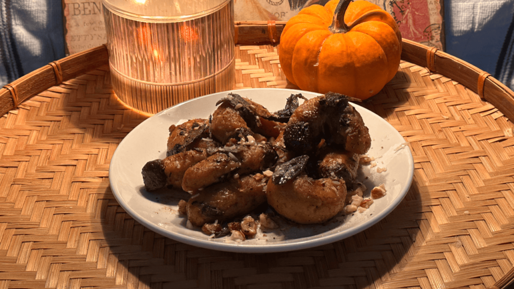 #114: Creepy Grub Pasta (Spinach & Ricotta-Stuffed Pumpkin Gnocchi in Sage Butter Sauce)